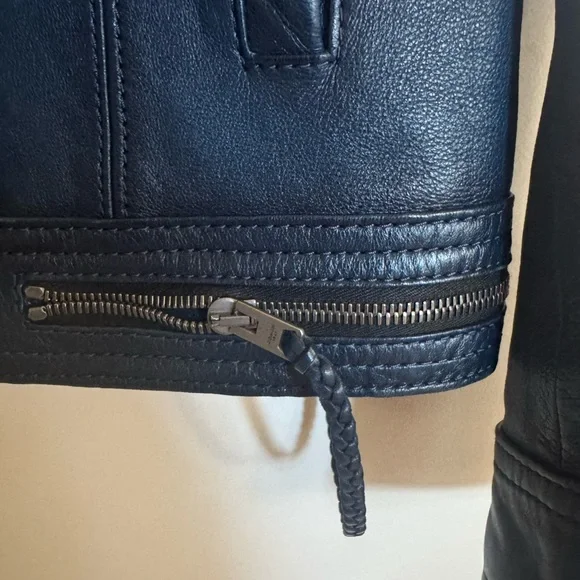 Coach Men's Dark Blue Leather Moto Jacket - Picture 5 of 8